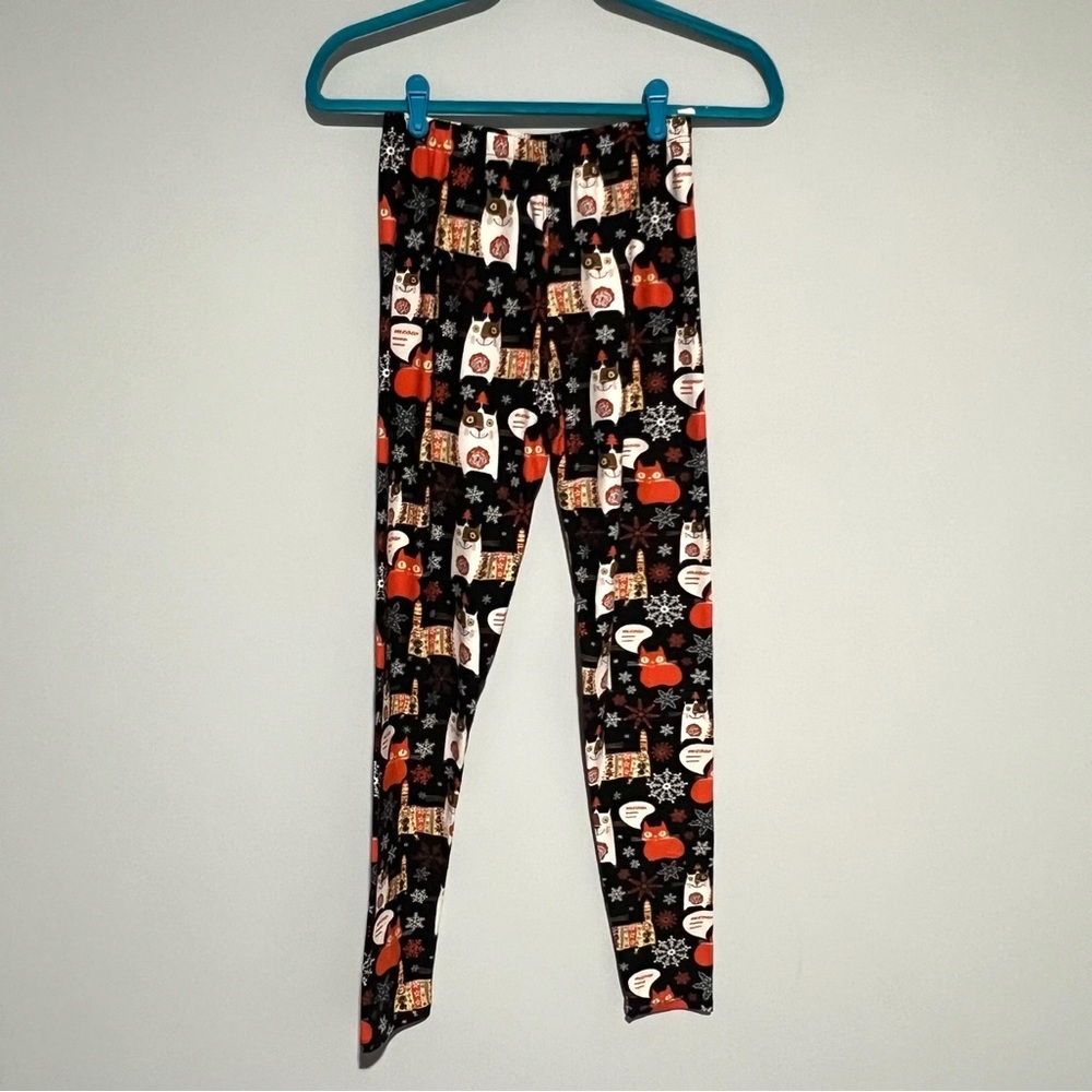 NWT NEW Water Lili Black Orange White Winter Cat Leggings Comfy Cats Kitties - Picture 2 of 6